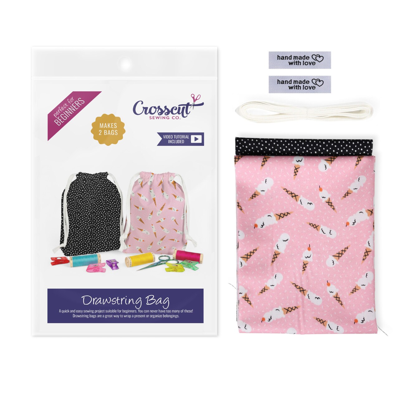 Crosscut Sewing Co.® Drawstring Bag Sewing Kit - Beginner Sewing Project Kit
